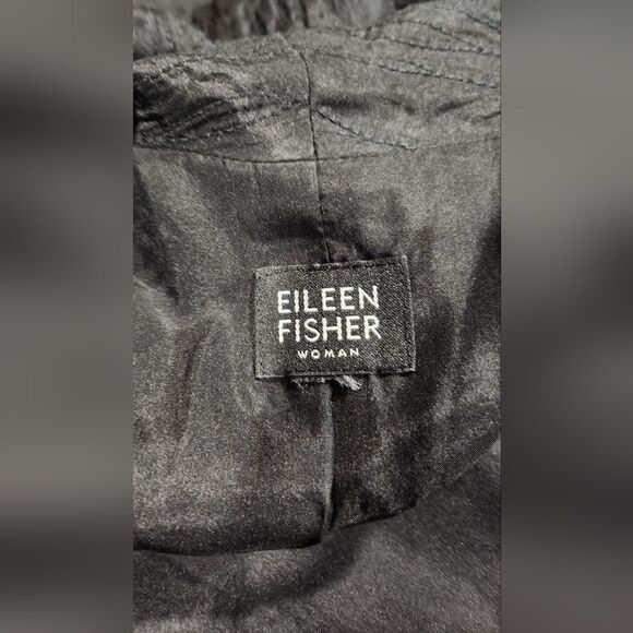 Eileen Fisher woman Womens black plus size Silk crinkle open front duster Sz XL - Picture 7 of 8